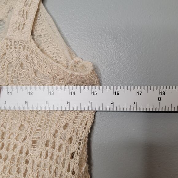 Free People crochet tank top women's size S beige embellished boho Maya festival - Picture 9 of 11